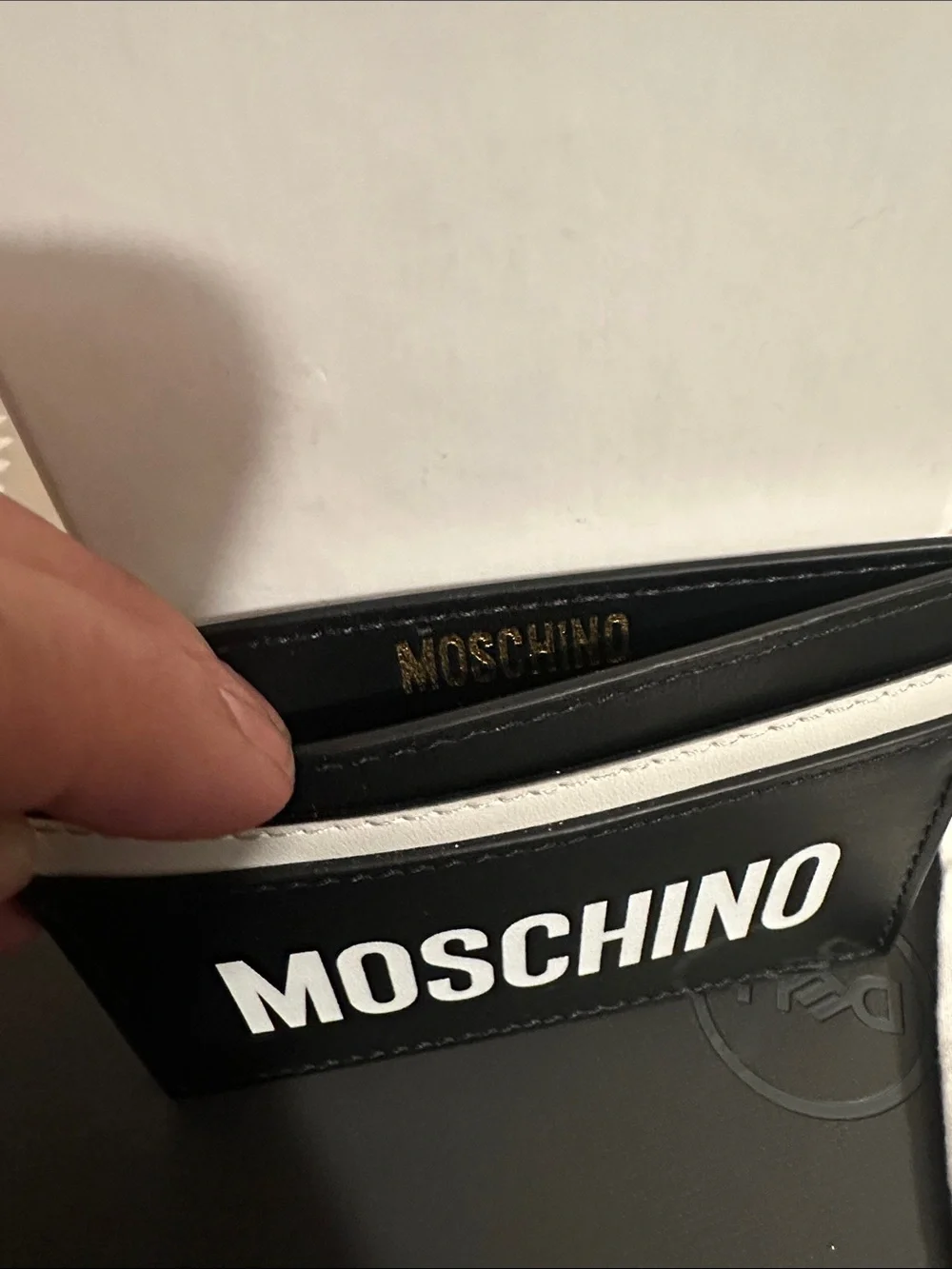 Moschino Black with White Logo Leather Card Case